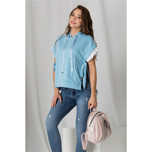 Bluza bleu cu gluga si volanase