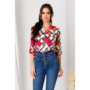 Bluza Carina alba cu romburi rosii si orange