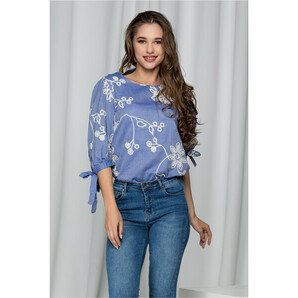 Bluza Daria bleu cu broderie florala