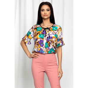 Bluza Esperanza bej cu imprimeu floral mov si turcoaz