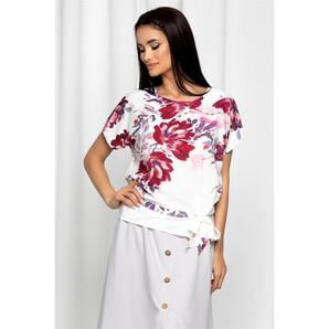 Bluza Eulalia alba cu imprimeu floral bordo