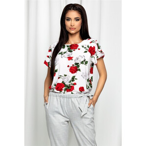 Bluza Frona alba cu maneci despicate si imprimeu floral