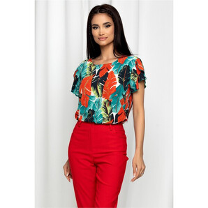 Bluza Frona turcoaz cu maneci despicate si imprimeu