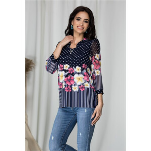 Bluza Kane bleumarin cu imprimeu floral si buline