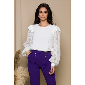 Bluza LaDonna alba cu dantela la maneci si volanase la umeri