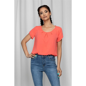 Bluza LaDonna orange cu pliuri la bust si nasturi decorativi pe maneci