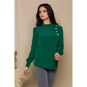 Bluza LaDonna verde cu aspect petrecut si nasturi decorativi