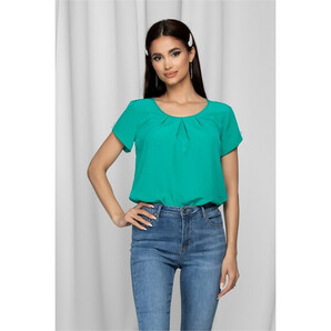 Bluza LaDonna verde cu pliuri la bust si nasturi decorativi pe maneci