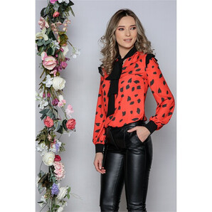 Bluza MBG rosie cu imprimeu dalmatian si inchidere tip esarfa