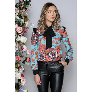 Bluza MBG verde cu imprimeu caramiziu si inchidere tip esarfa