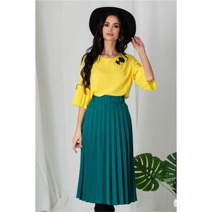 Bluza Sarah galbena cu volane la maneci si broderie florala