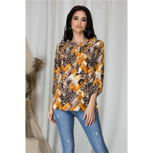 Bluza Sibbil cu animal print maro si imprimeu galben