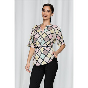 Bluza Vanessa cu romburi in culori pastelate si curea in talie