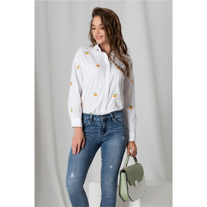 Camasa alba cu broderie portocalie