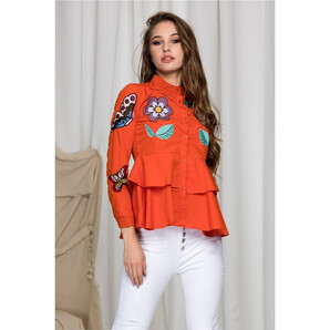 Camasa Alina caramizie cu broderie diversa