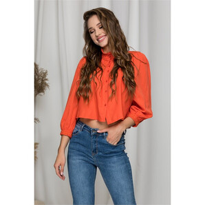 Camasa Crina orange scurta cu broderie la bust si maneci