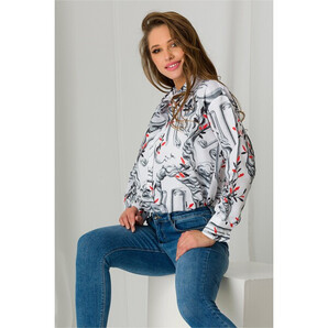Camasa Daiana alba cu imprimeuri gri
