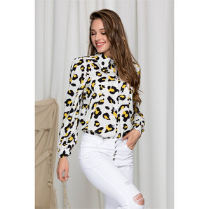 Camasa Denisse alba cu imprimeu animal print si accesoriu
