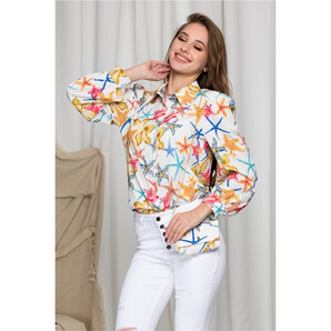 Camasa Denisse alba cu imprimeu si accesoriu