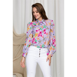 Camasa Denisse lila cu imprimeu si accesoriu