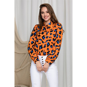 Camasa Denisse orange cu imprimeu animal print si accesoriu