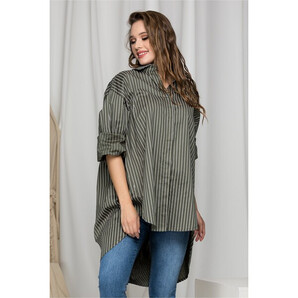 Camasa Kaly One Size kaki cu imprimeu in dungi albe