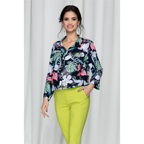 Camasa Sara bleumarin asimetrica cu imprimeu