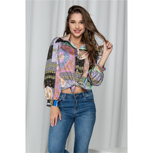 Camasa Sorina lila cu nasturi argintii si accesoriu gentuta