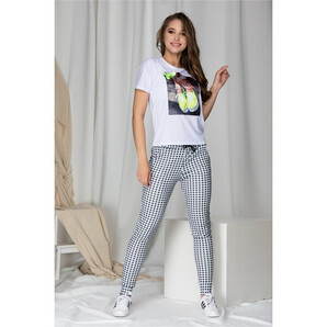 Compleu cu tricou si pantaloni cu carouri gri