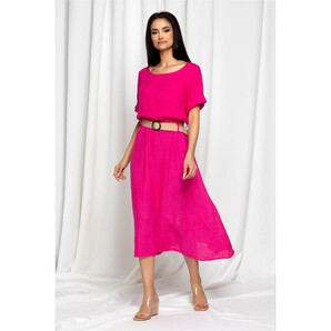 Compleu Fannie fuchsia din in cu fusta si top