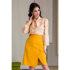 Fusta Moze galben mustar petrecuta cu nasturi pe o parte