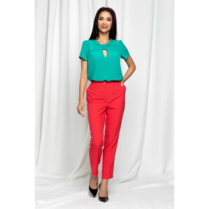 Pantaloni Erica corai cu talie inalta si dunga