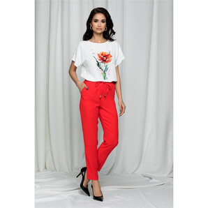 Pantaloni LaDonna corai cu talie inalta si croi lejer