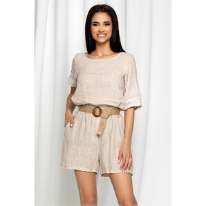 Pantaloni scurti Fiona bej accesorizati cu o curea in talie