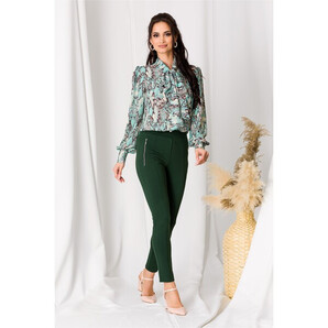 Pantaloni verde cu banda elastica in talie si buzunare