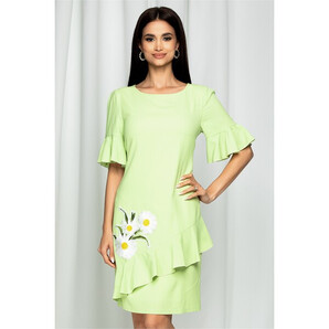 Rochie Daciana verde deschis cu maneci tip clopot si broderie