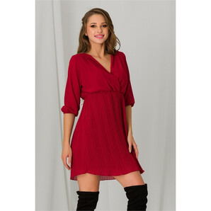 Rochie Dora bordo cu decolteu petrecut si fusta plisata