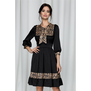 Rochie Ella Collection Donna cu guler tip esarfa si animal print