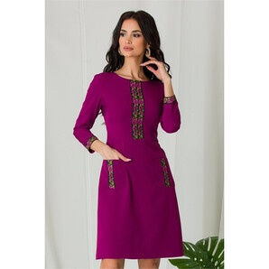 Rochie Ella Collection Ilinca magenta cu benzi decorative