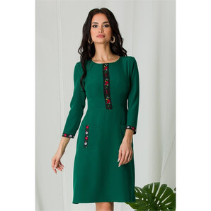 Rochie Ella Collection Ilinca verde cu benzi decorative