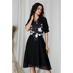 Rochie Ella Collection Lorelai neagra cu flori la bust si fusta din voal