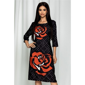 Rochie Ester neagra cu imprimeu floral caramiziu