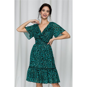 Rochie Felly verde cu animal print si insertii stralucitoare