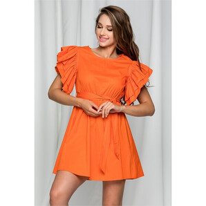 Rochie Florence orange cu maneci supradimensionate