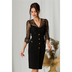 Rochie Ginette neagra cu dantela la bust