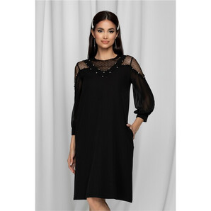 Rochie Gloria neagra accesorizata cu tulle, perlute si strasuri