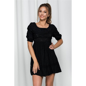 Rochie Iovana neagra cu spatele gol si model ajurat