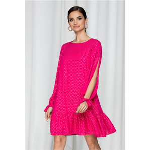 Rochie LaDonna by DYFashion fuchsia cu maneci lungi despicate si insertii aurii