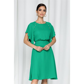 Rochie LaDonna by DYFashion verde cu nasturi decorativi si maneci evazate