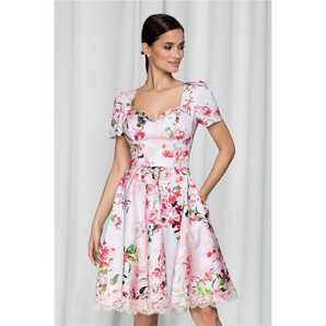 Rochie MBG alba cu imprimeu floral si decolteu inima